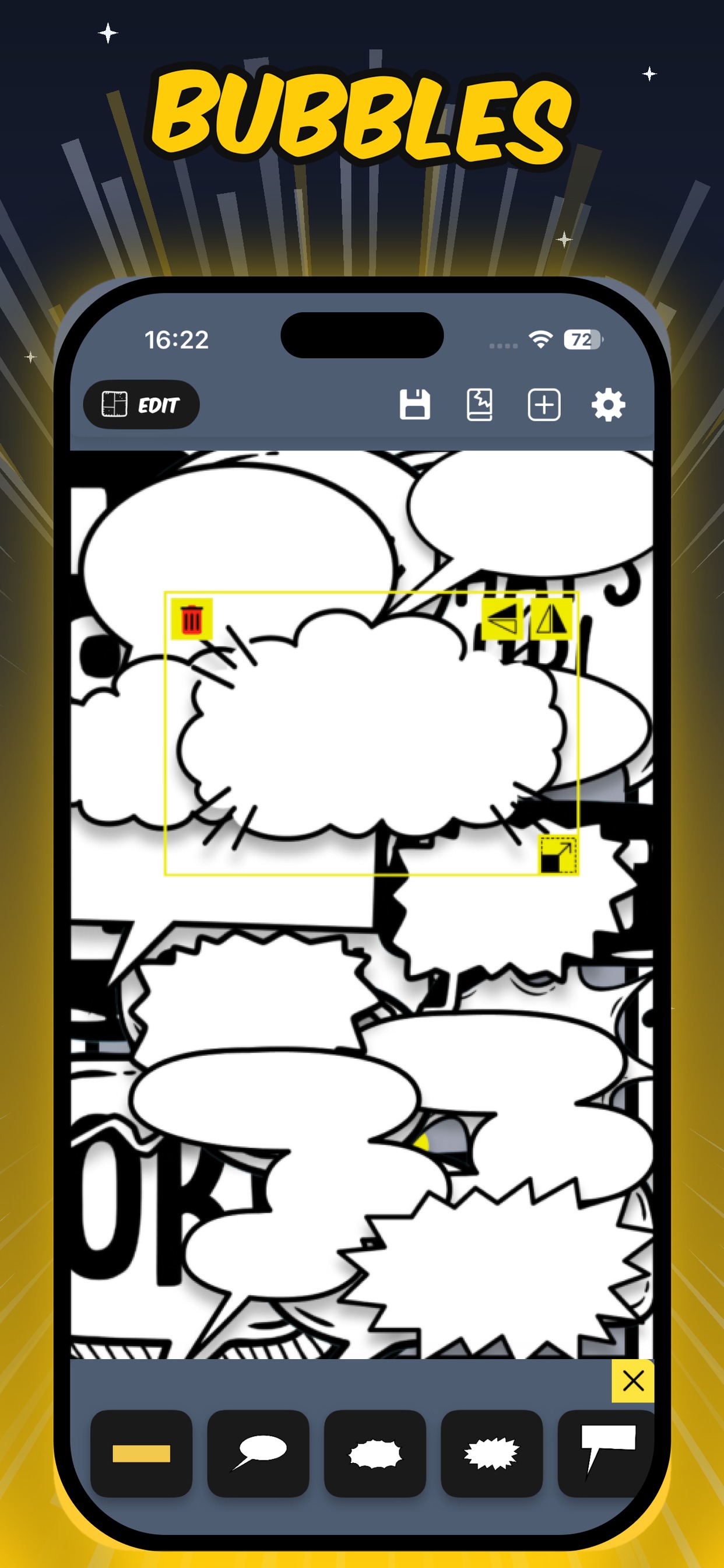 Speech bubble picker with classic comic bubble shapes